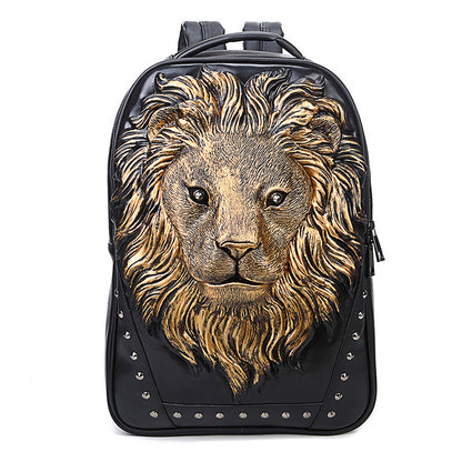 Waterproof punk embossed animal lion head backpack