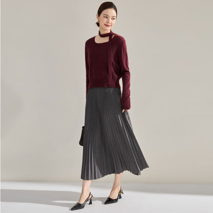 High Waist Fat Cover Slimming Pleated Skirt