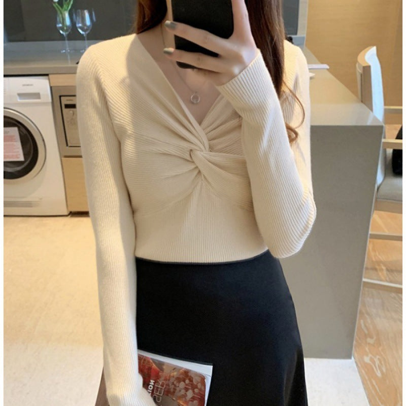 Autumn And Winter Clothing New Kinked Design Slim-fit Cashmere Knitwear For Women