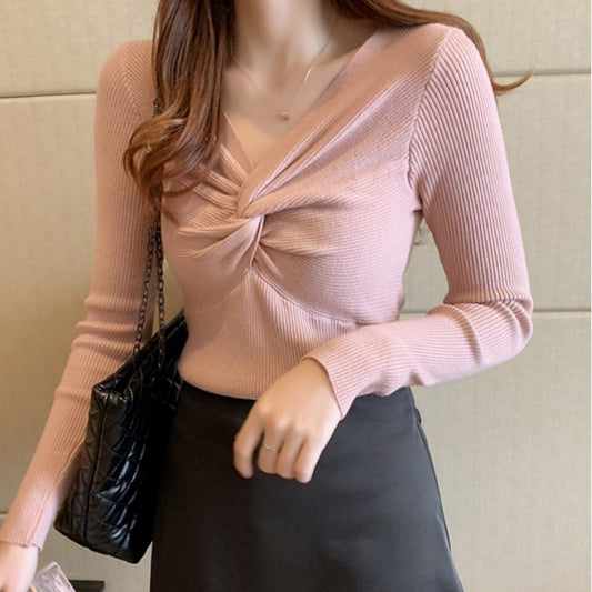 Autumn And Winter Clothing New Kinked Design Slim-fit Cashmere Knitwear For Women