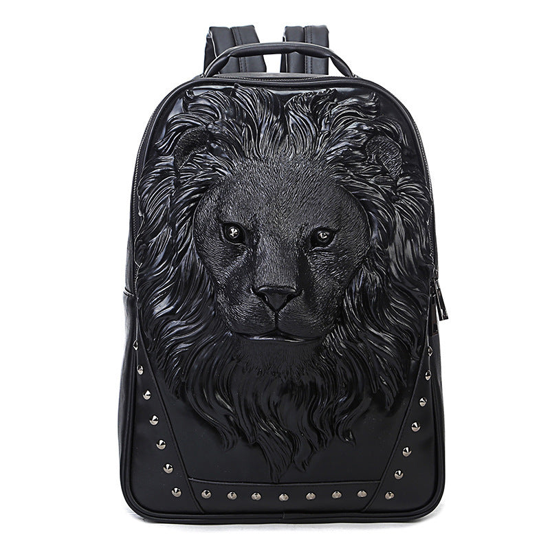 Waterproof punk embossed animal lion head backpack