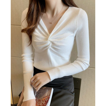 Autumn And Winter Clothing New Kinked Design Slim-fit Cashmere Knitwear For Women