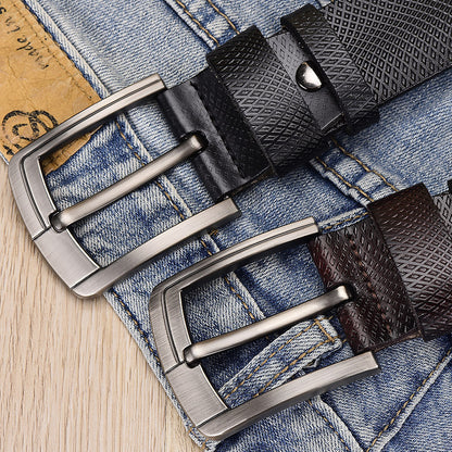 Men's Vintage Cowhide Belt Mesh Embossed Pin Buckle Casual Pants Belt