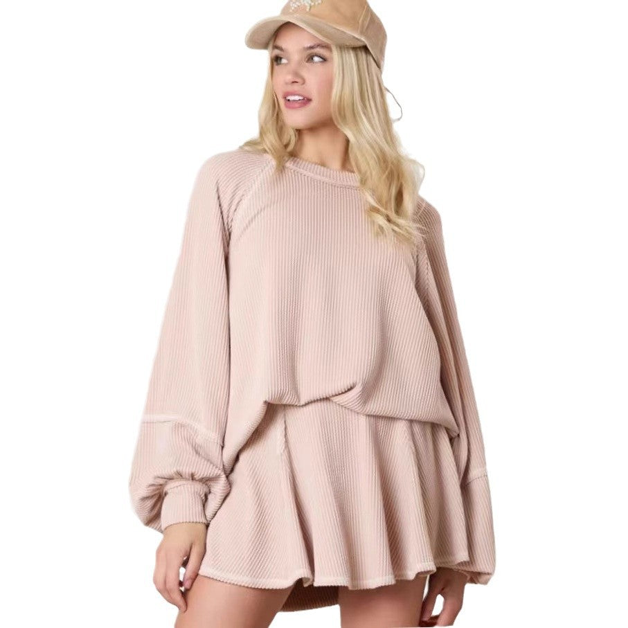 Solid Color Casual Loose Texture Long Sleeve Two-piece Set