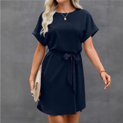 Lace-up Waist Short Sleeve Satin Dress