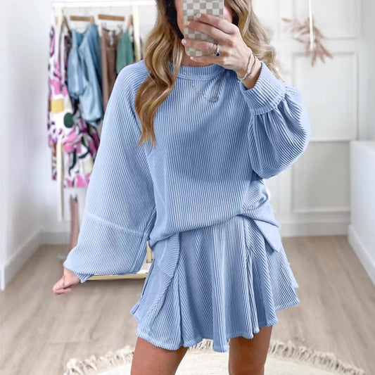 Solid Color Casual Loose Texture Long Sleeve Two-piece Set