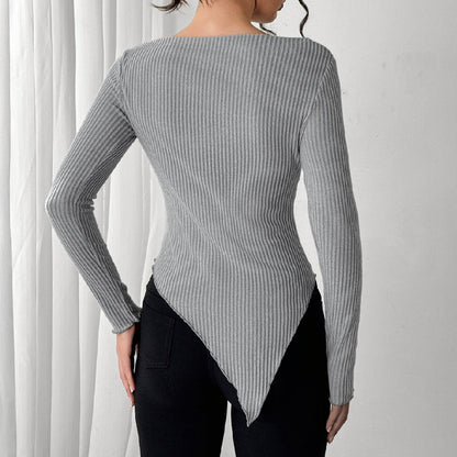 Elegant Solid Color Women's Knit Casual Top