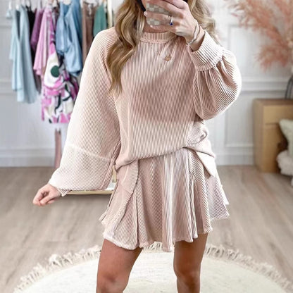 Solid Color Casual Loose Texture Long Sleeve Two-piece Set