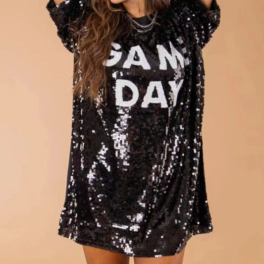 Sequined Short-sleeved Top Loose Plus Size T-shirt For Women