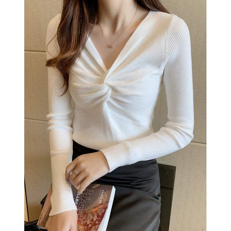 Autumn And Winter Clothing New Kinked Design Slim-fit Cashmere Knitwear For Women