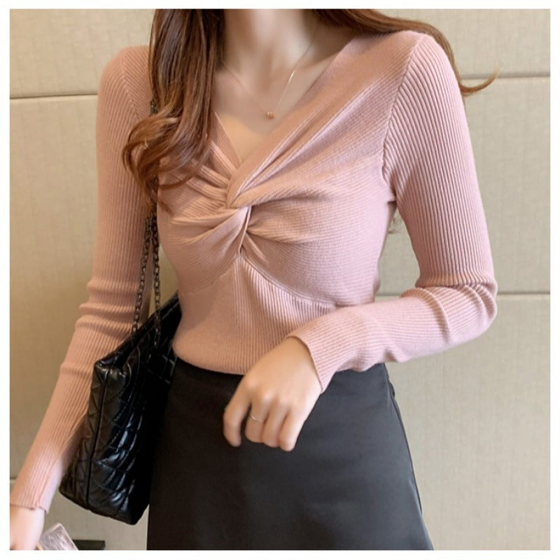 Autumn And Winter Clothing New Kinked Design Slim-fit Cashmere Knitwear For Women