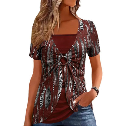 Fake Two-piece Ethnic Style Plus Size Women's Clothes Short Sleeve